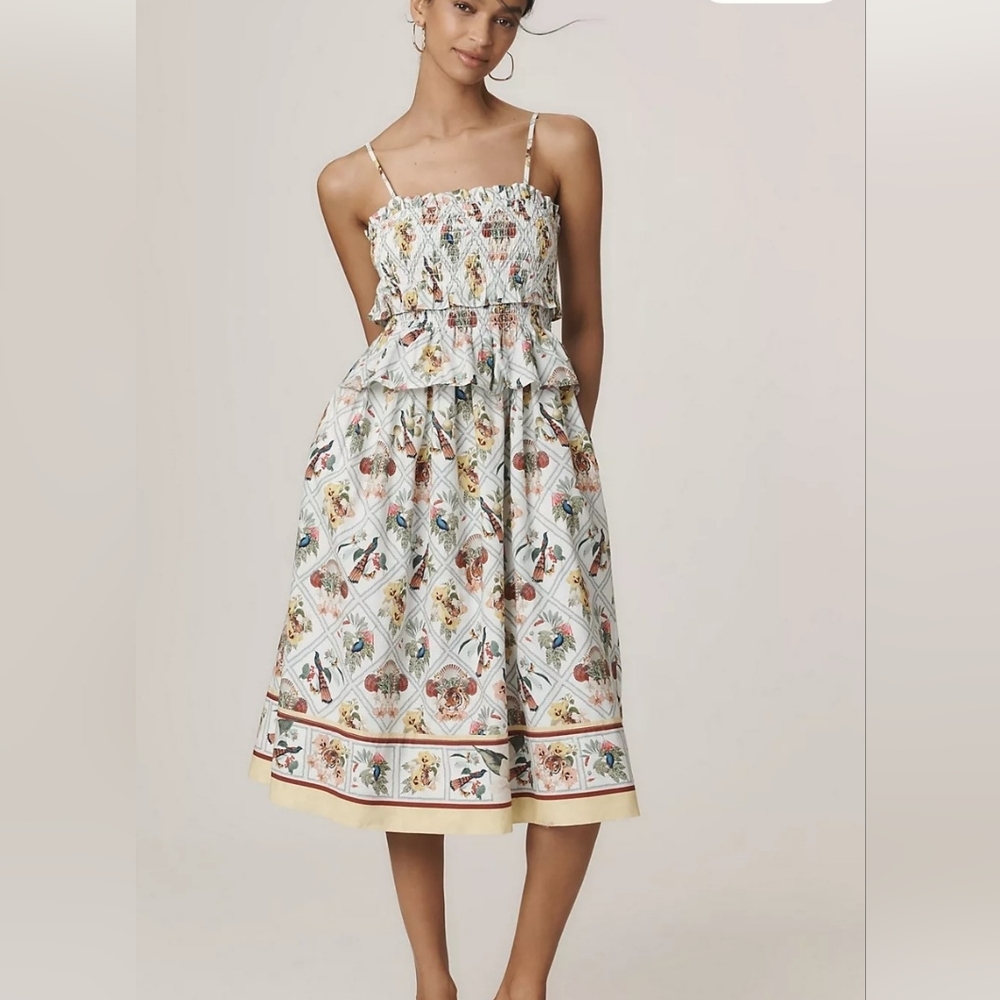 Anthropologie Floral Smocked Midi Dress
